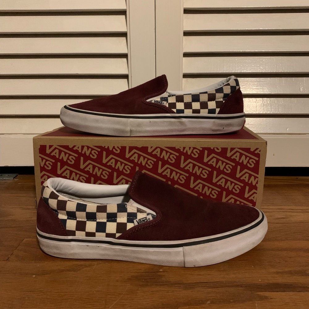 Vans Slip On Pro Maroon and Blue Checkered